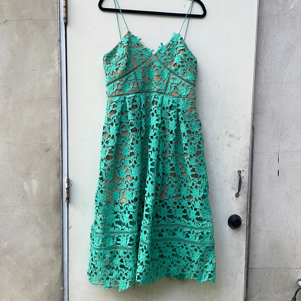 NWOT Self-Portrait green Azaelea lace midi dress
